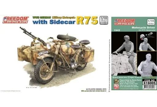 1/16 Scale Model Kit (1/16 WW.II ドイツ R75 オートバイ w/サイドカー ＆ ライダーフィギュア [FRE16005SP])