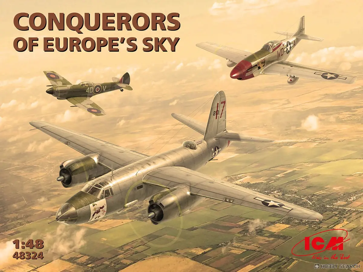 1/48 Scale Model Kit - Bomber / North American P-51 Mustang & Martin B-26 Marauder & Supermarine Spitfire