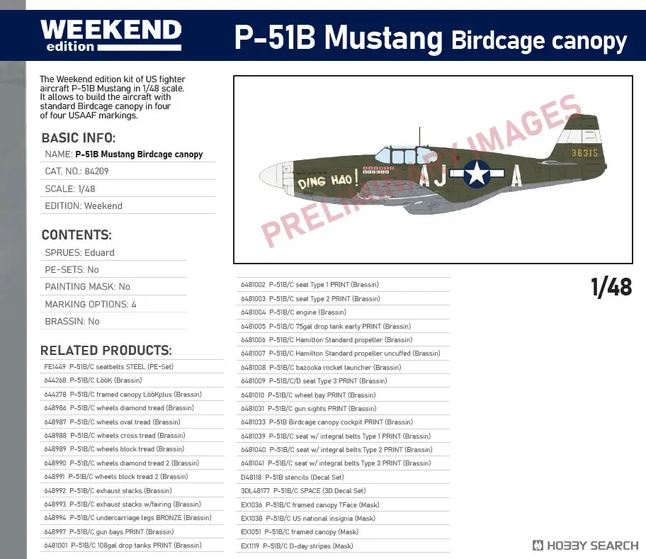 Weekend edition - 1/48 Scale Model Kit - Fighter aircraft model kits / North American P-51 Mustang